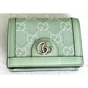 Gucci Ophidia Jumbo GG Card Case, Green leather and fabric